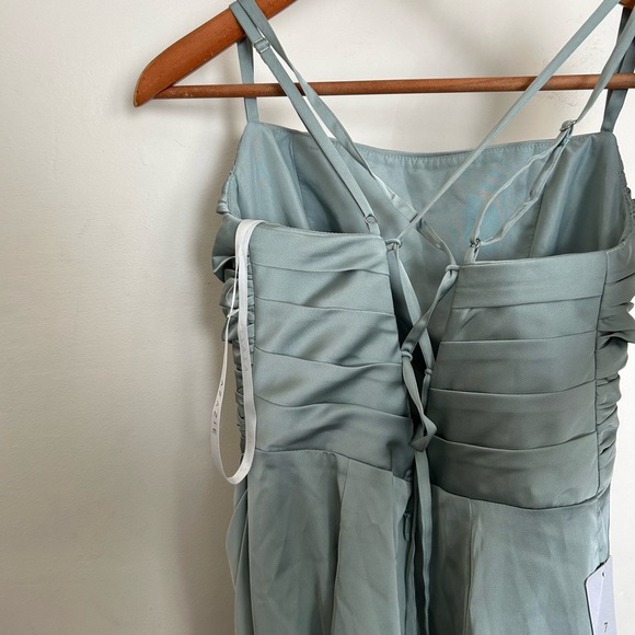 Azazie Desi sheath Halter Corset Stretch Satin Dress agave - Picture 5 of 9